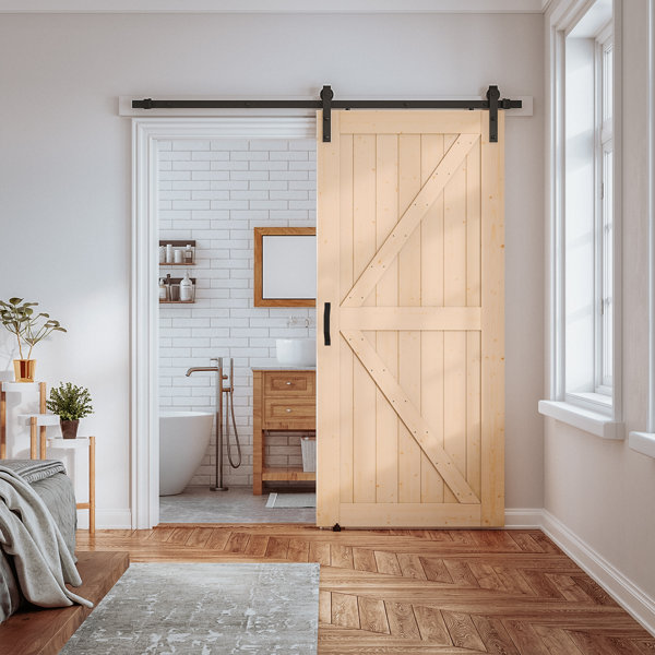 LDB_BUILDING Paneled Manufactured Wood Barn Door with Installation